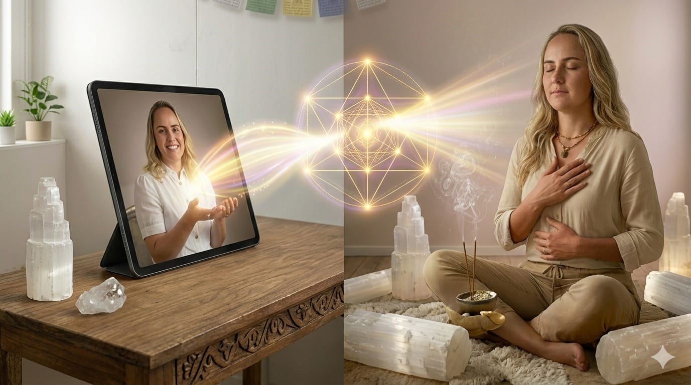 Cliente recebendo terapia de Limpeza Energética Espiritual com Apometria online