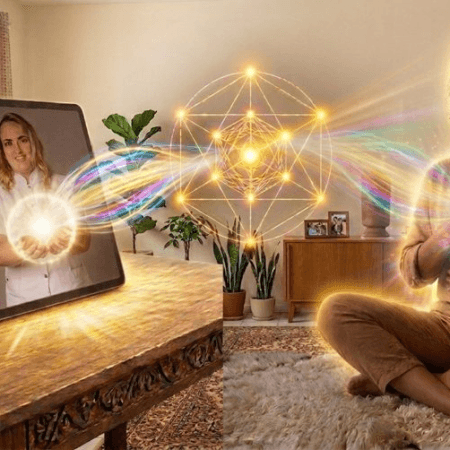 cliente recebendo sessão de terapia com limpeza energetica Espiritual on line
